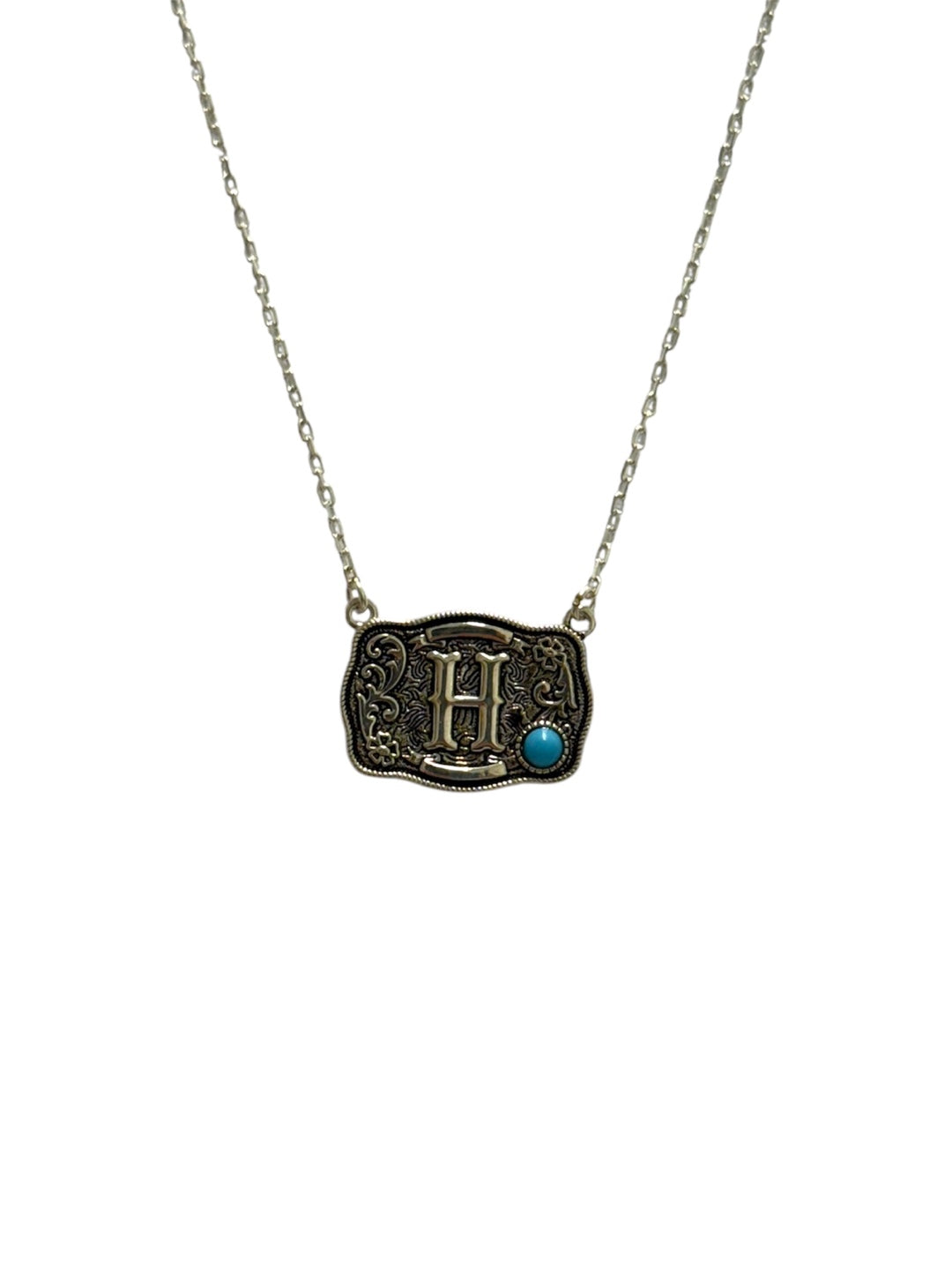 925 Sterling Silver Belt Buckle Initial Necklace
