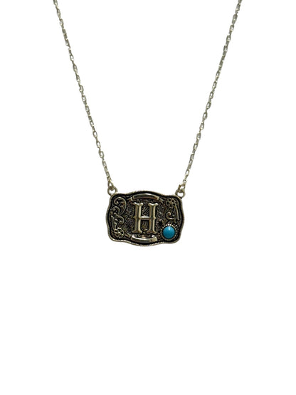 925 Sterling Silver Belt Buckle Initial Necklace