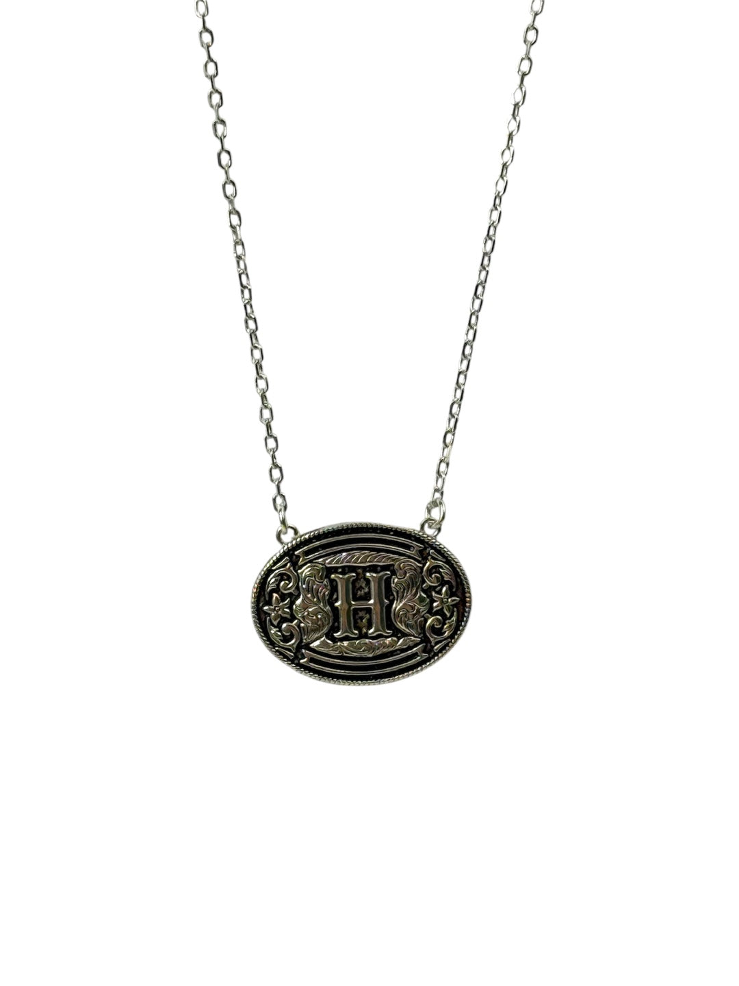 925 Sterling Silver Belt Buckle Initial Necklace
