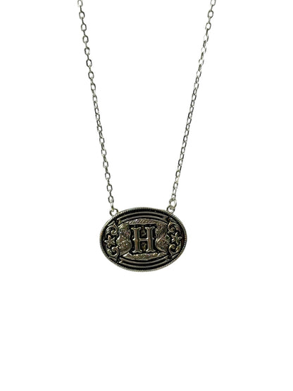 925 Sterling Silver Belt Buckle Initial Necklace