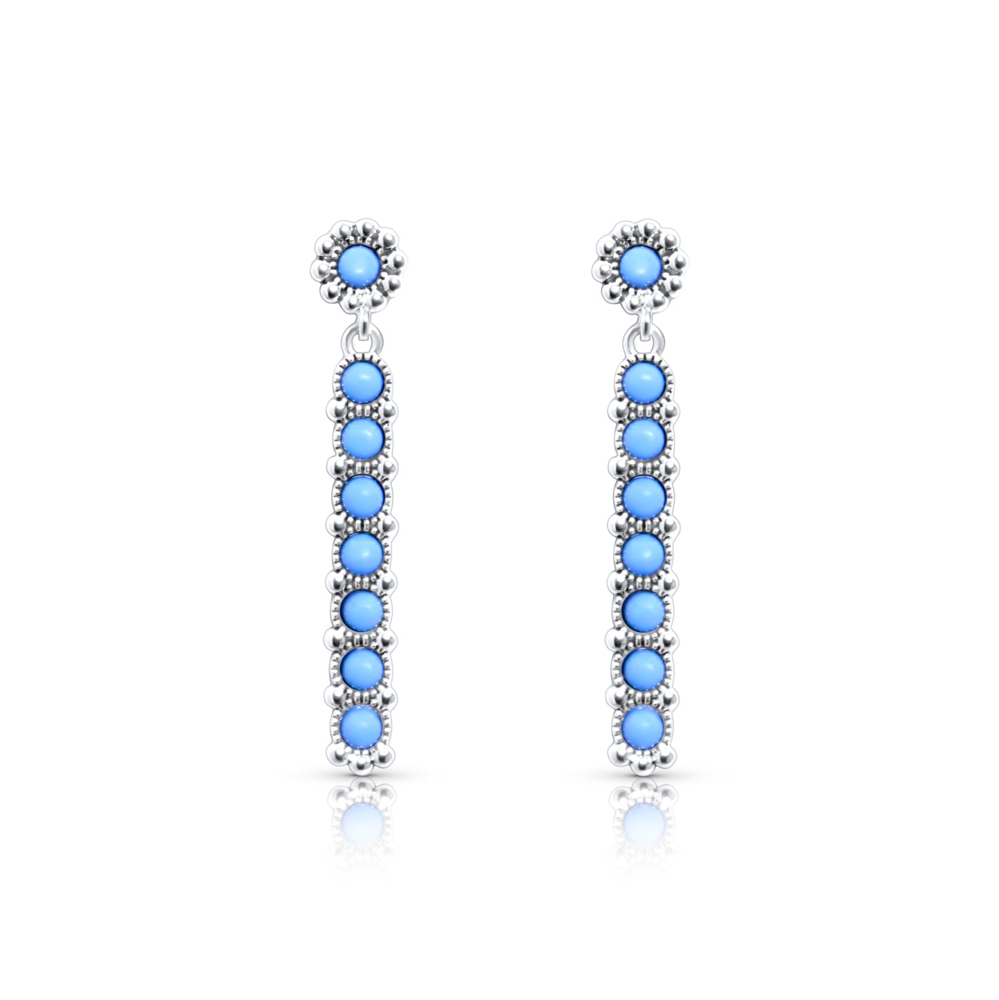 Sterling Silver Western Genuine Kingman Turquoise Stone Bar Earring