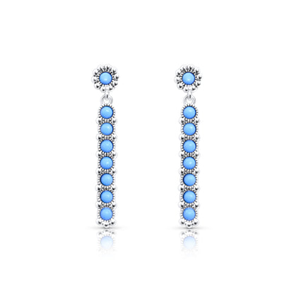 Sterling Silver Western Genuine Kingman Turquoise Stone Bar Earring