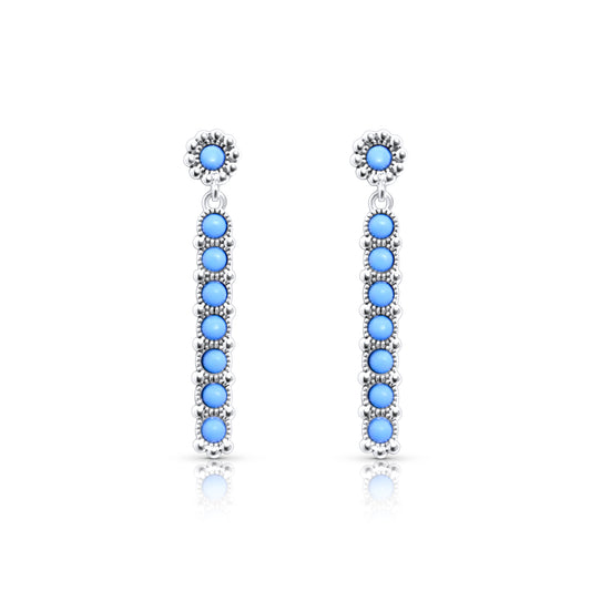 Sterling Silver Western Genuine Kingman Turquoise Stone Bar Earring