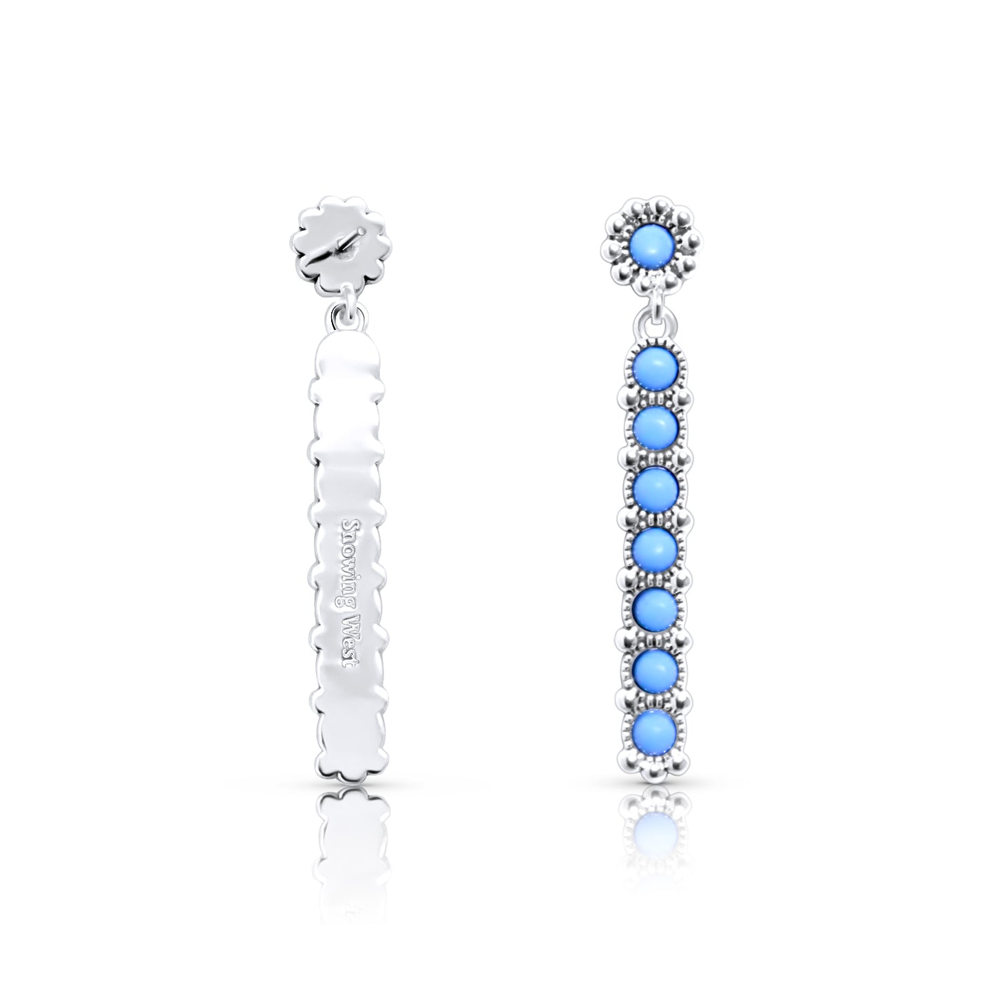 Sterling Silver Western Genuine Kingman Turquoise Stone Bar Earring