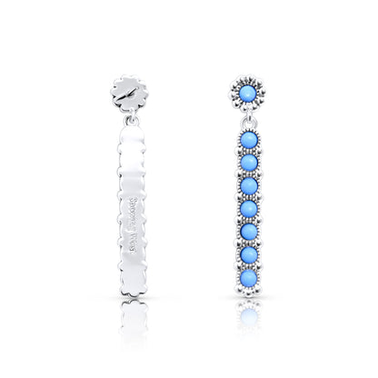 Sterling Silver Western Genuine Kingman Turquoise Stone Bar Earring