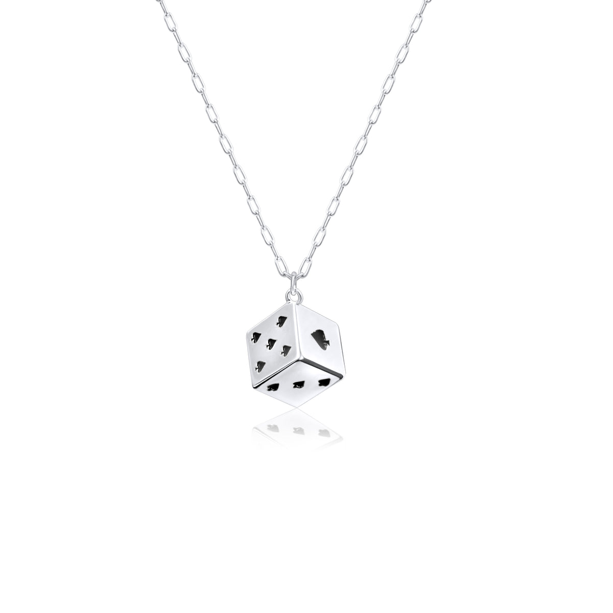Sterling Silver Plated 3D Dice Pendant Necklace