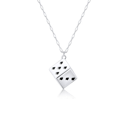 Sterling Silver Plated 3D Dice Pendant Necklace