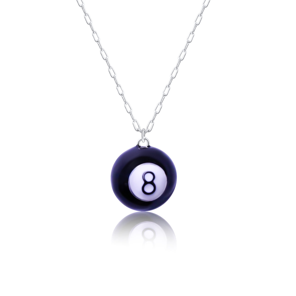 Sterling Silver Plated 3D 8Ball Pendant Necklace