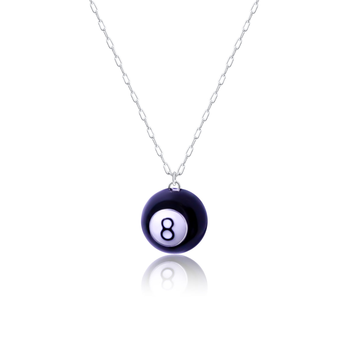 Sterling Silver Plated 3D 8Ball Pendant Necklace