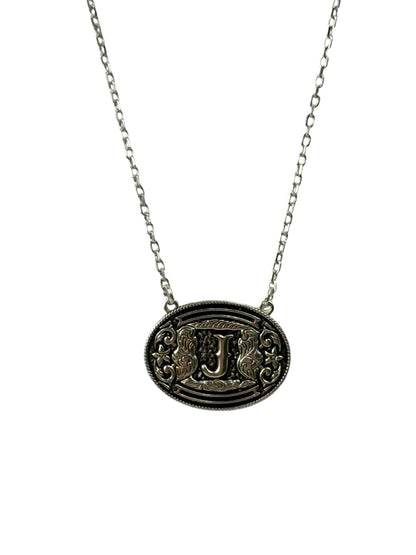 925 Sterling Silver Belt Buckle Initial Necklace