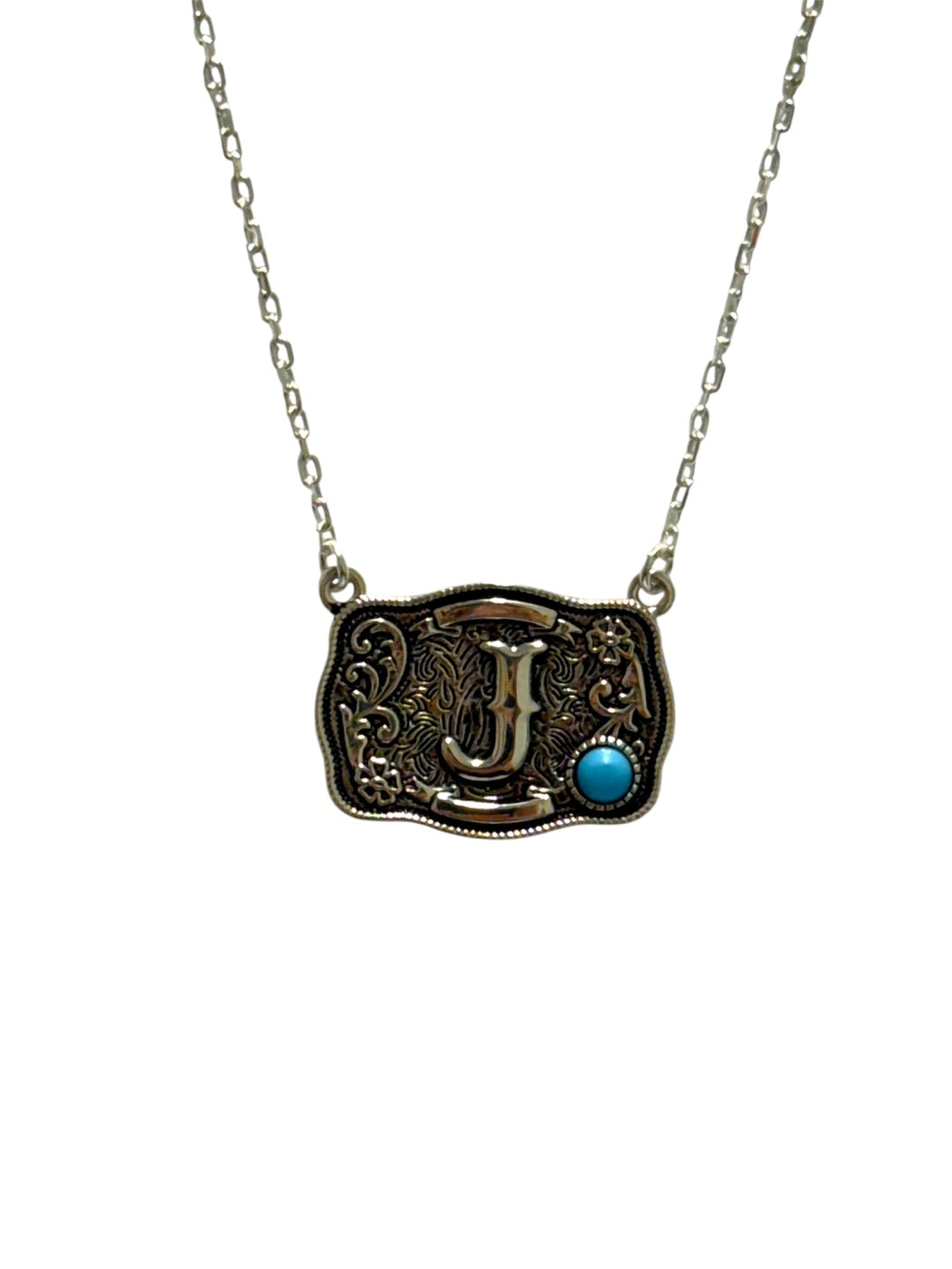 925 Sterling Silver Belt Buckle Initial Necklace