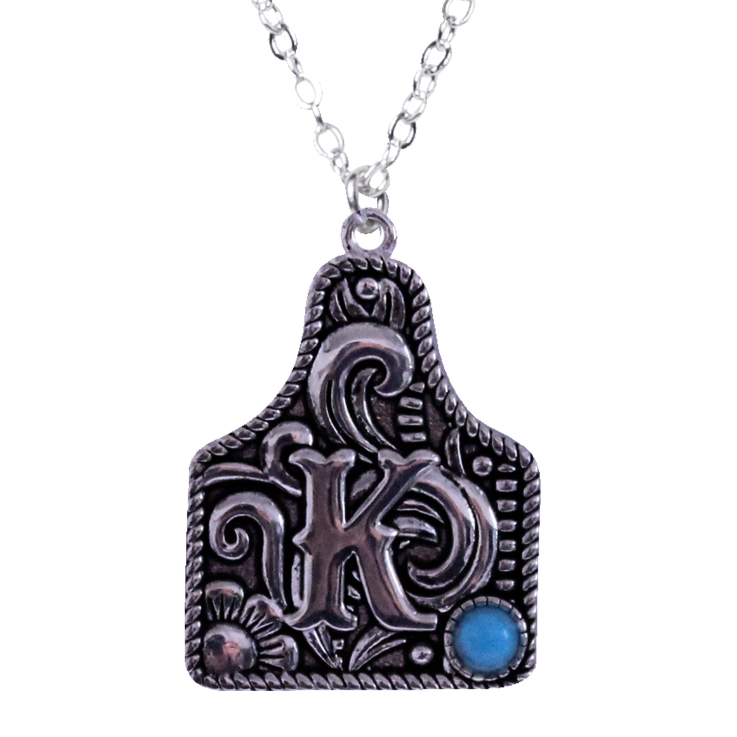 925 Sterling Silver Cattle Tag Initial Necklace