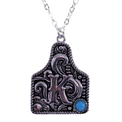 925 Sterling Silver Cattle Tag Initial Necklace