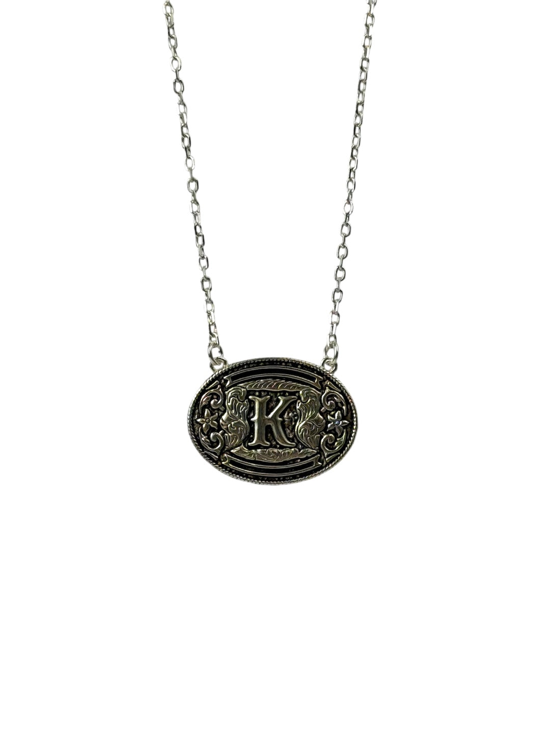 925 Sterling Silver Belt Buckle Initial Necklace