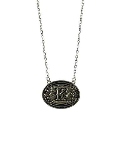 925 Sterling Silver Belt Buckle Initial Necklace