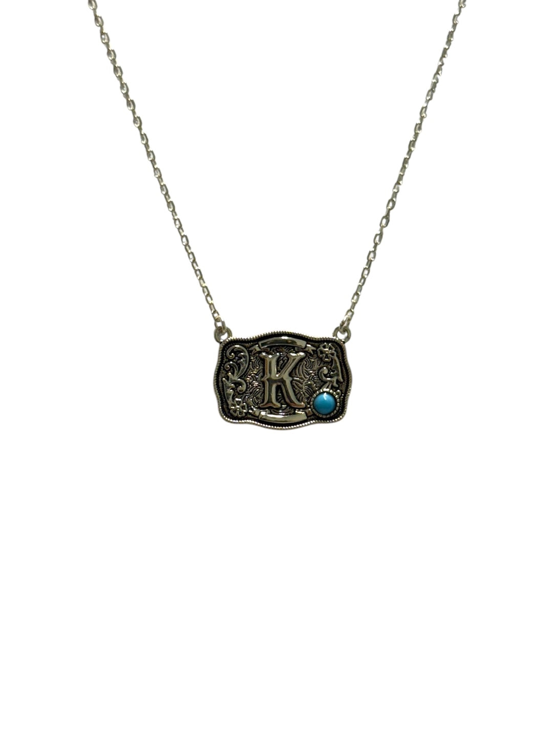 925 Sterling Silver Belt Buckle Initial Necklace