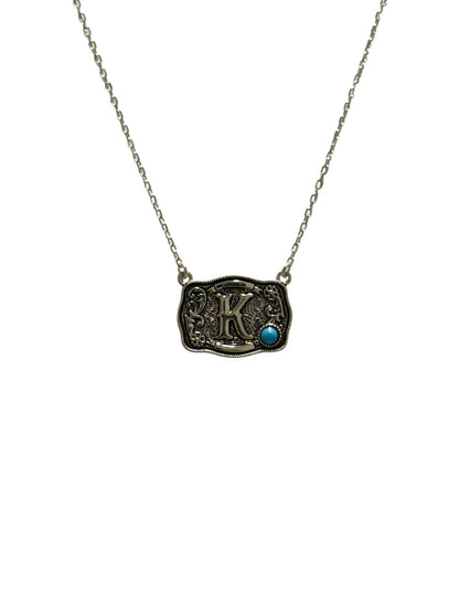 925 Sterling Silver Belt Buckle Initial Necklace