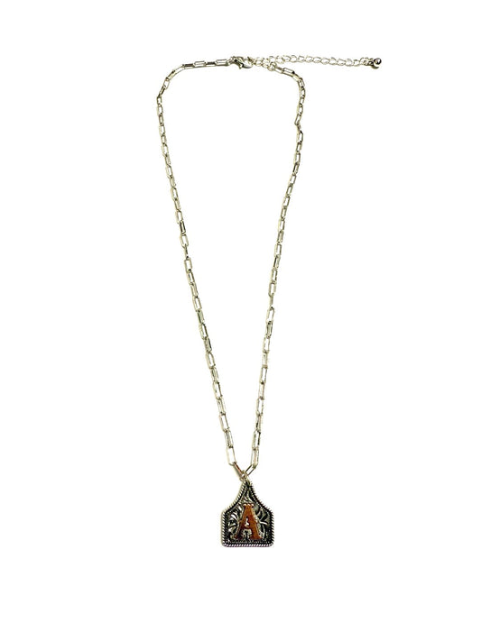 Western Etched Initial Necklace