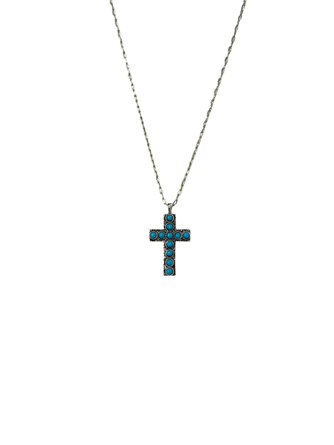 Western Sterling Silver Plated Cross Necklace with Genuine Kingman Turquoise