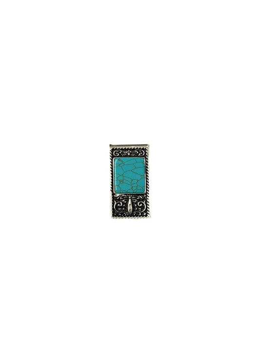Western Etched Turquoise Stone Cut Out Money Clip
