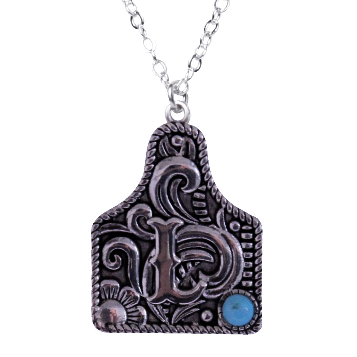 925 Sterling Silver Cattle Tag Initial Necklace