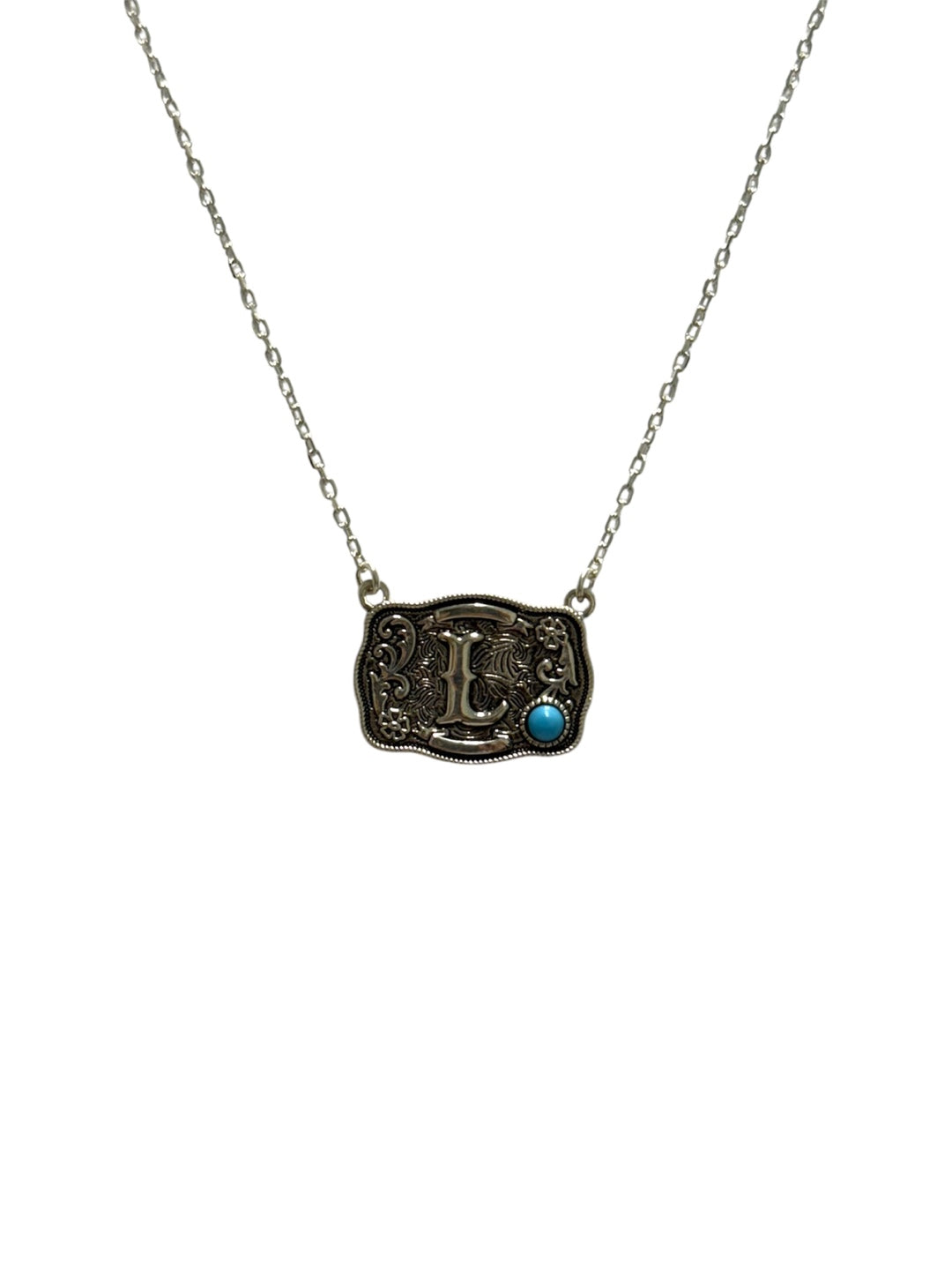 925 Sterling Silver Belt Buckle Initial Necklace