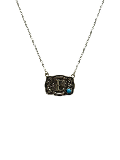 925 Sterling Silver Belt Buckle Initial Necklace