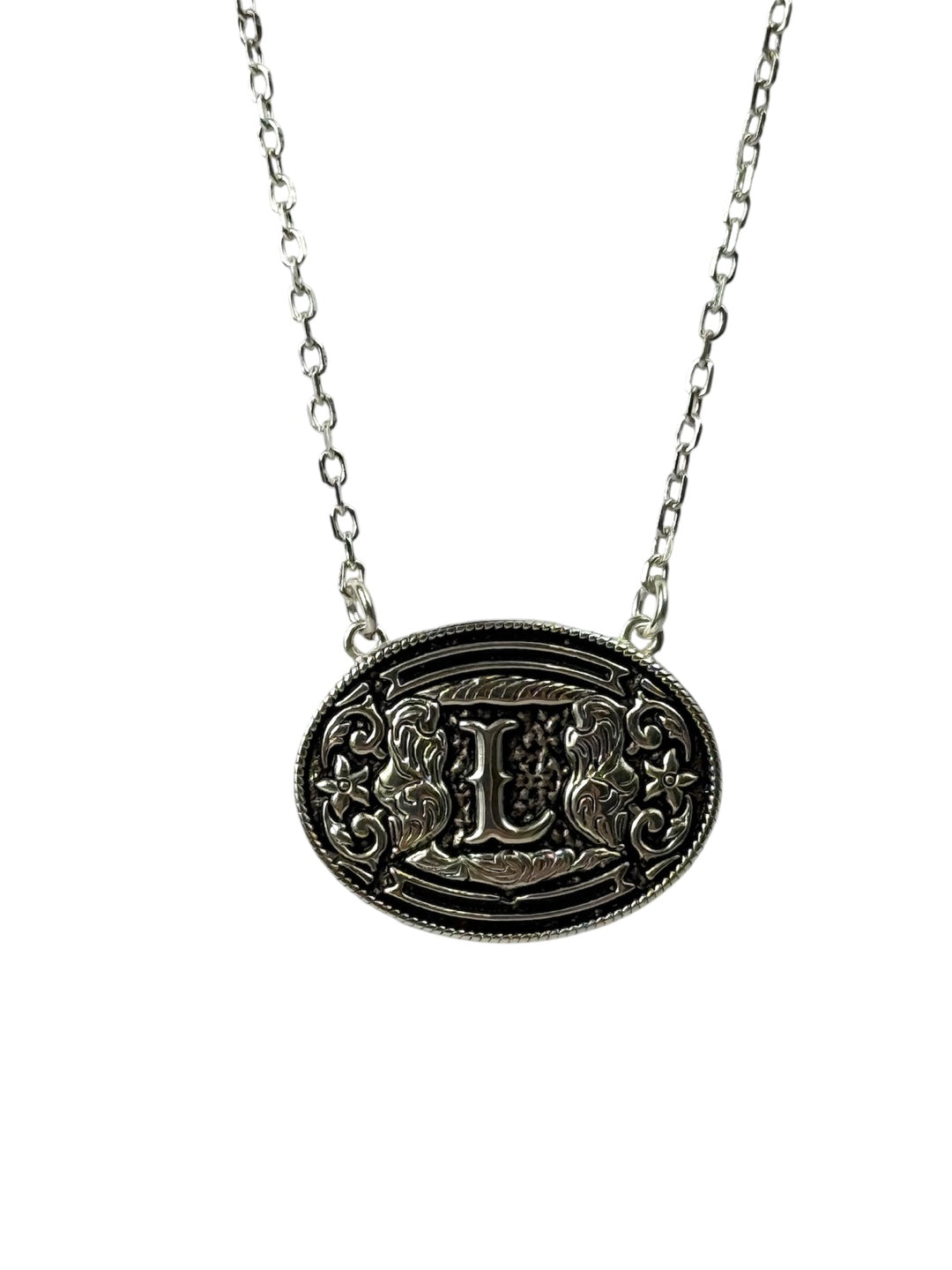 925 Sterling Silver Belt Buckle Initial Necklace