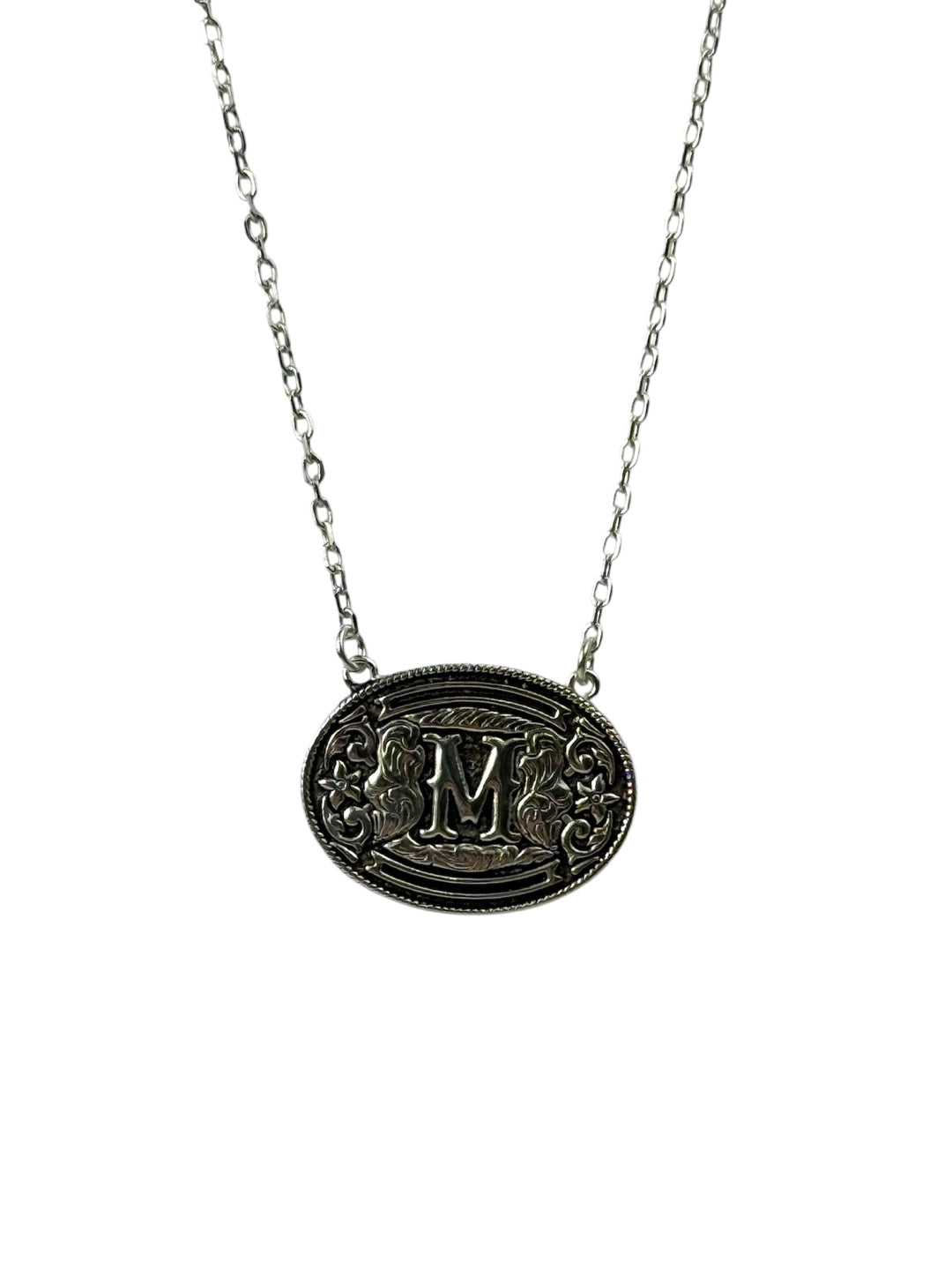 925 Sterling Silver Belt Buckle Initial Necklace