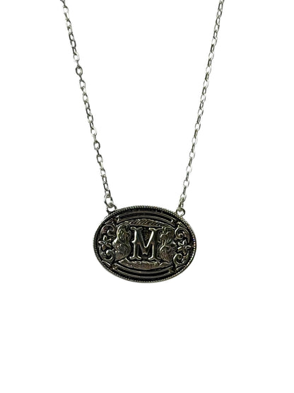 925 Sterling Silver Belt Buckle Initial Necklace