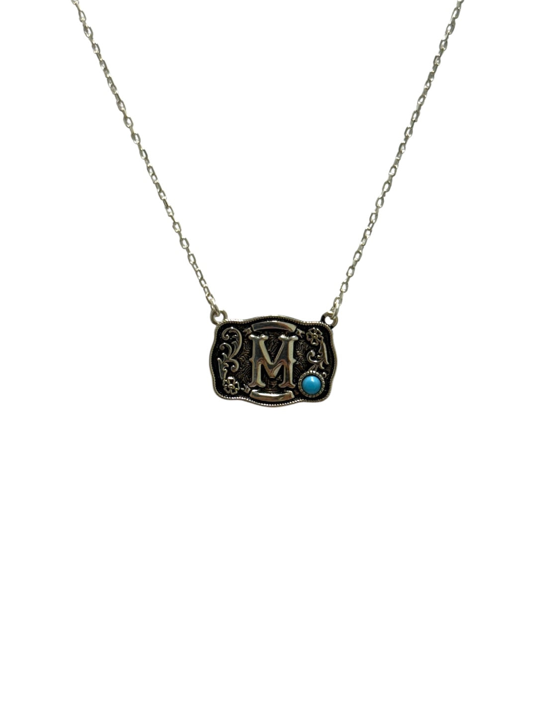 925 Sterling Silver Belt Buckle Initial Necklace