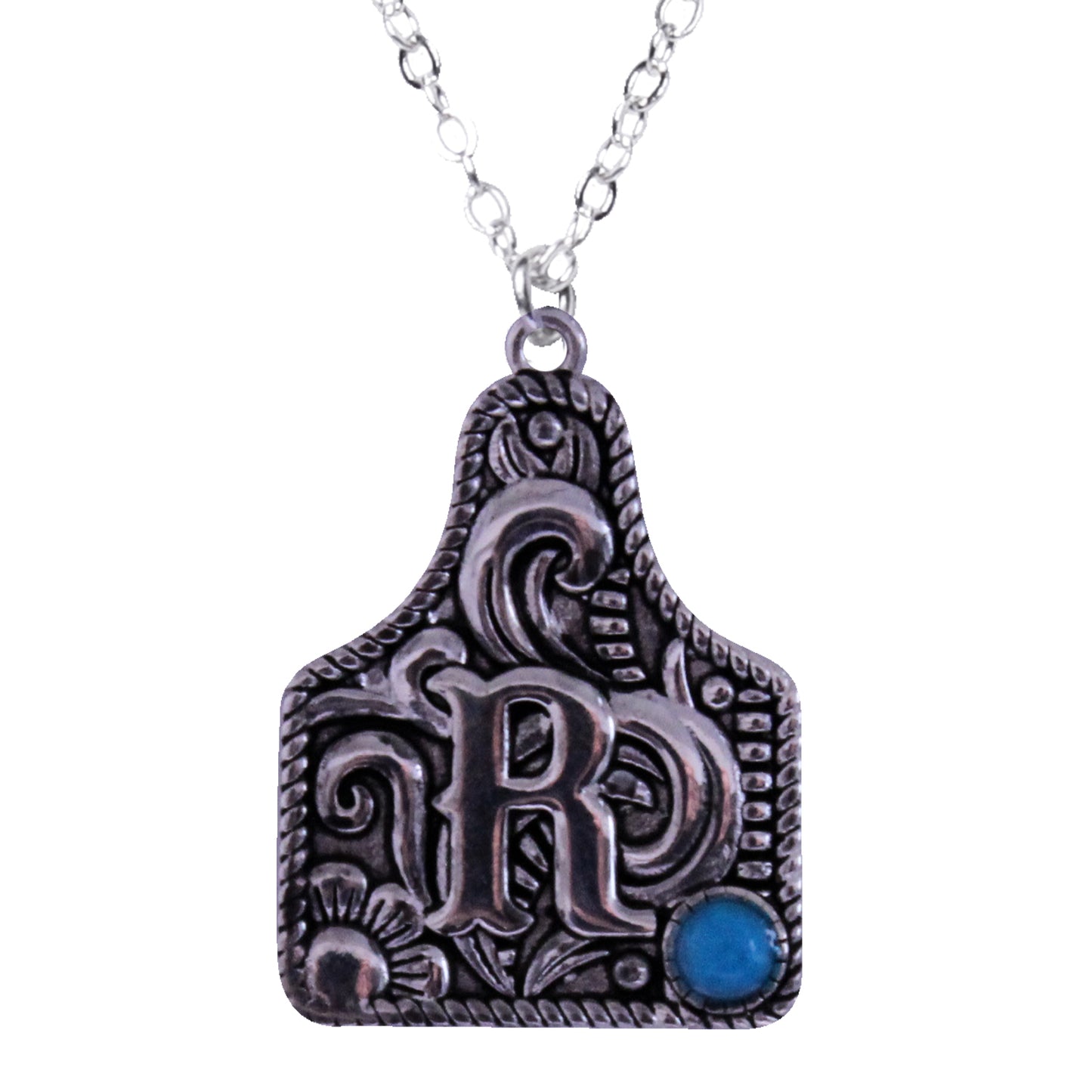 925 Sterling Silver Cattle Tag Initial Necklace