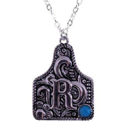 925 Sterling Silver Cattle Tag Initial Necklace