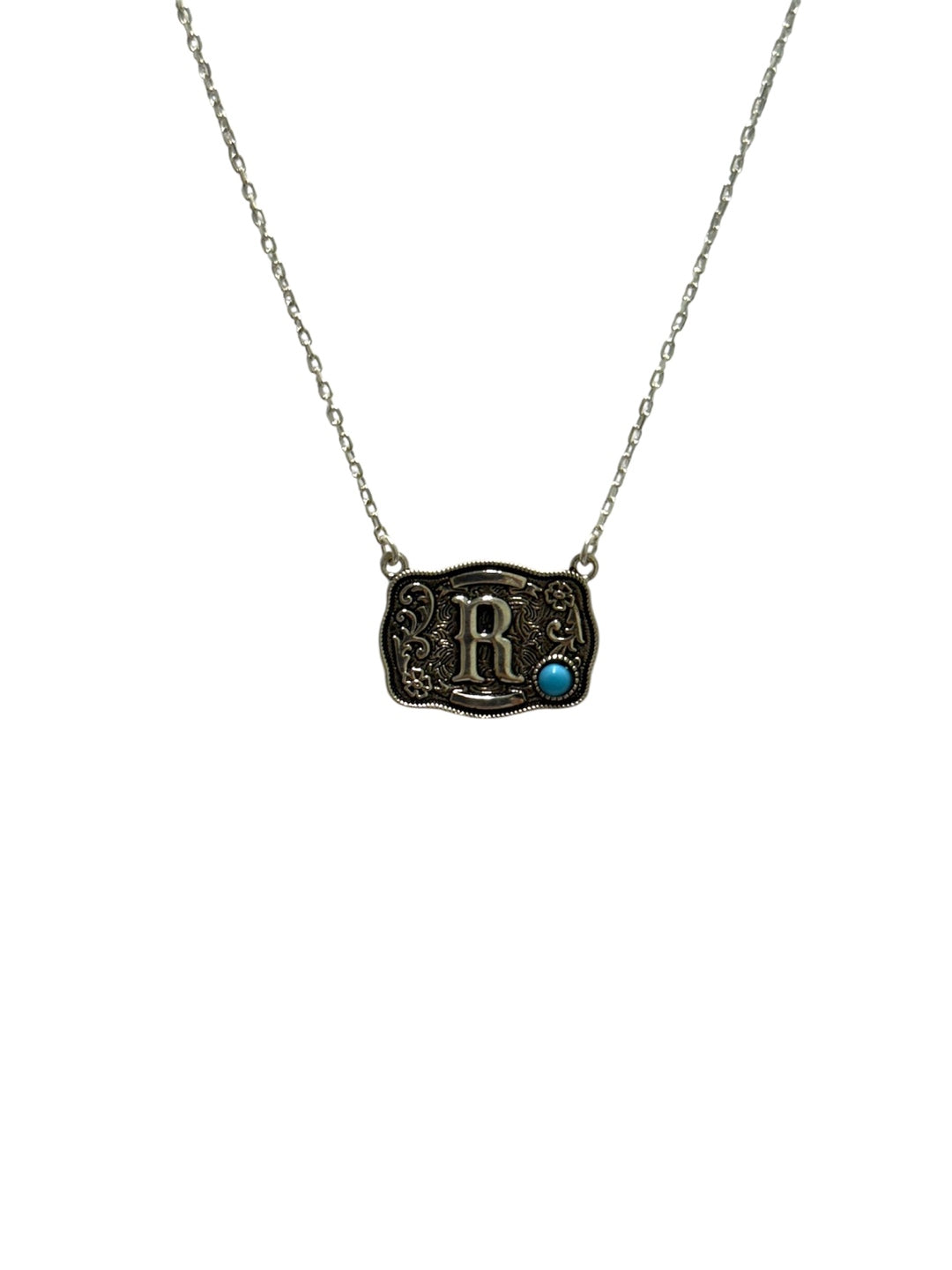 925 Sterling Silver Belt Buckle Initial Necklace