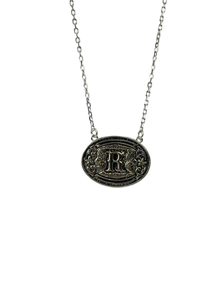 925 Sterling Silver Belt Buckle Initial Necklace