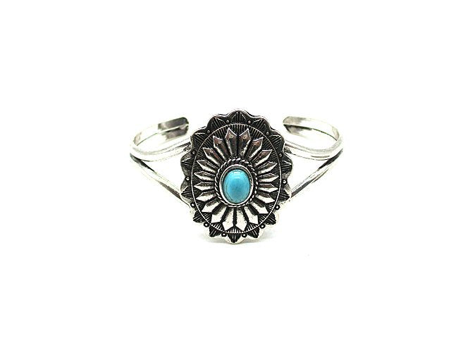 Western Turquoise Concho Brass Cuff Bracelet