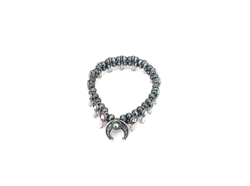 Western Mini Squash Blossom Navajo Bead Stretch Bracelet