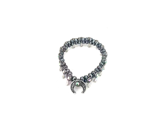 Western Mini Squash Blossom Navajo Bead Stretch Bracelet