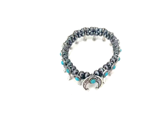 Western Mini Squash Blossom Navajo Bead Stretch Bracelet