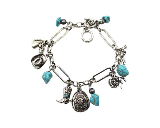 Western Cowboy Hat Turquoise Charm Bracelet