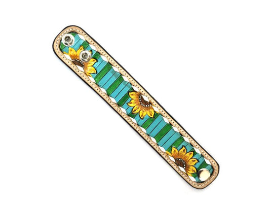 Western Tooled Sunflower Leather Bracelet