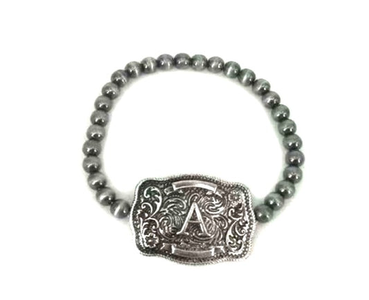 Western Buckle Initial Stretch Bracelet