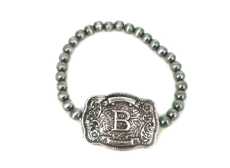 Western Buckle Initial Stretch Bracelet