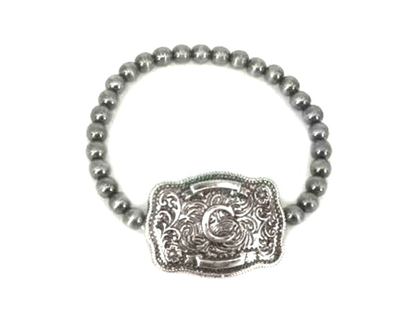 Western Buckle Initial Stretch Bracelet
