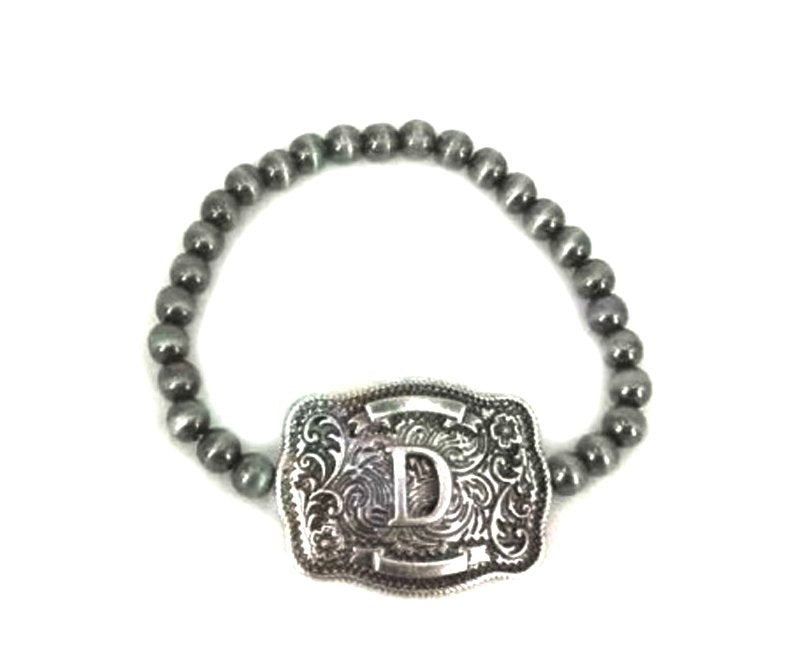 Western Buckle Initial Stretch Bracelet