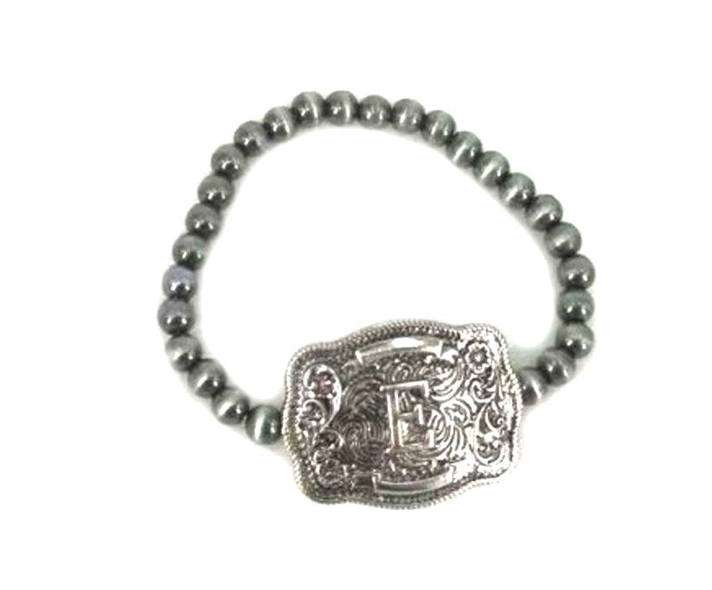 Western Buckle Initial Stretch Bracelet