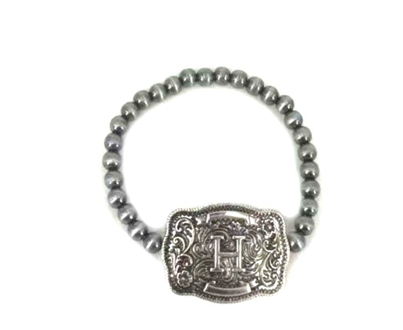 Western Buckle Initial Stretch Bracelet