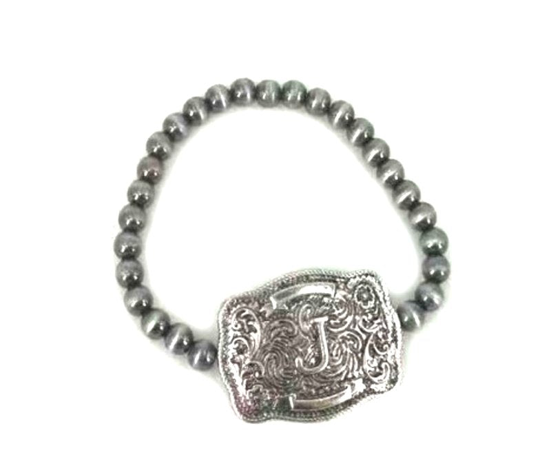 Western Buckle Initial Stretch Bracelet