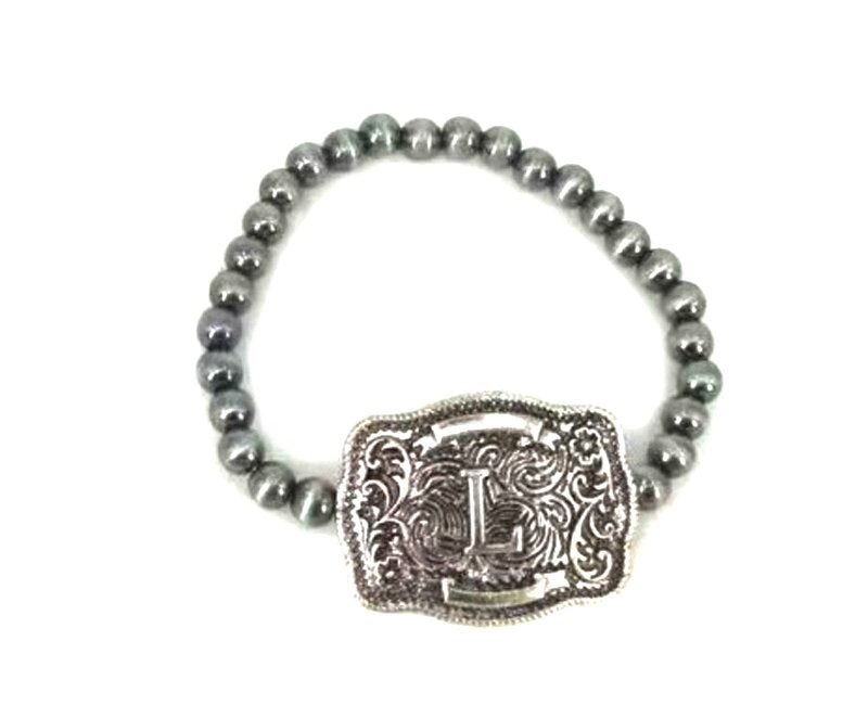 Western Buckle Initial Stretch Bracelet