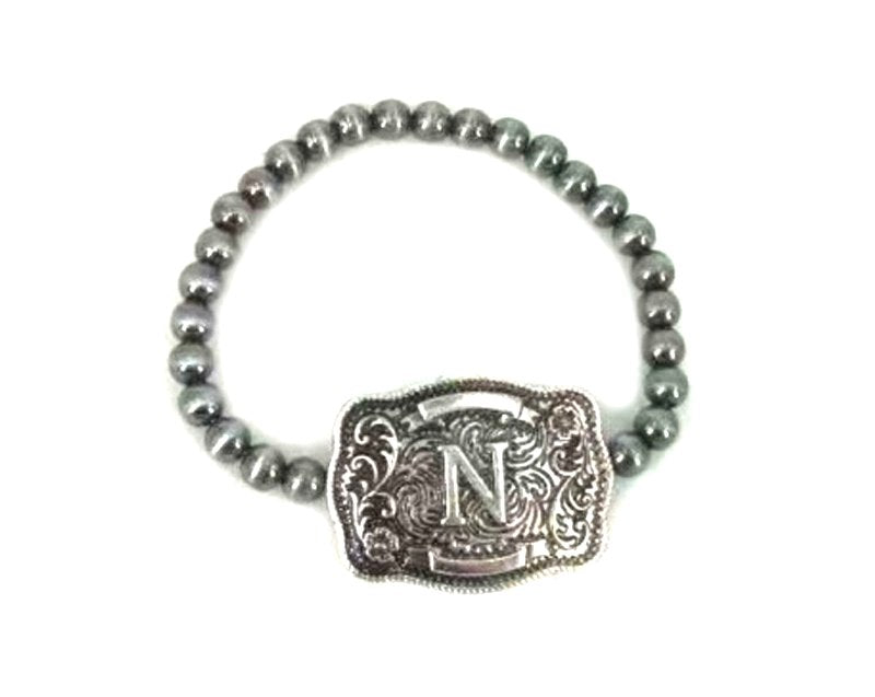 Western Buckle Initial Stretch Bracelet